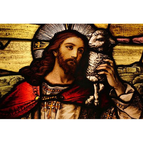 Samolepiaca tapeta milosrdný Ježiš Kristus s jahniatkom