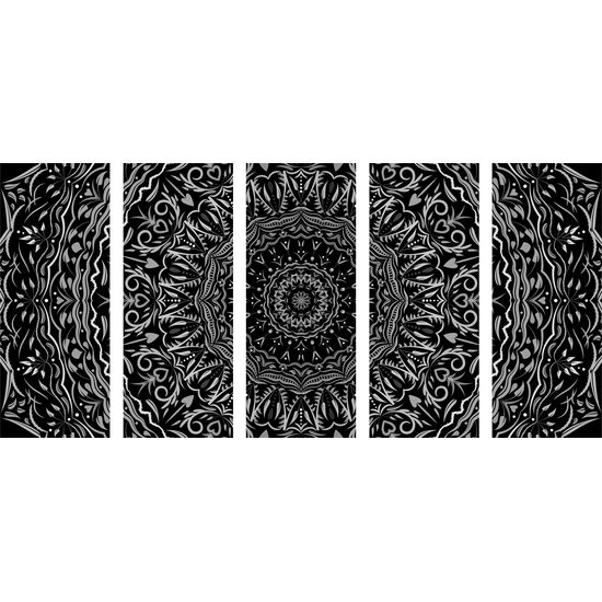 5-dielny obraz ukľudnujúca Mandala v čiernobielom prevedení