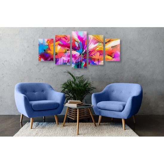 5-dielny obraz pestrofarebná abstrakcia kvetov