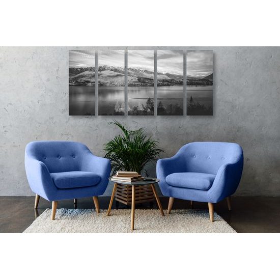 5-dielny obraz čarovná krajina v čiernobielom prevedení