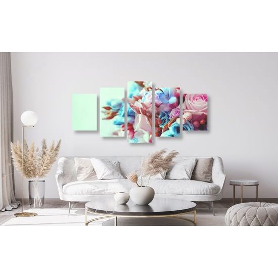 5-dielny obraz kytica ruží v pastelových farbách