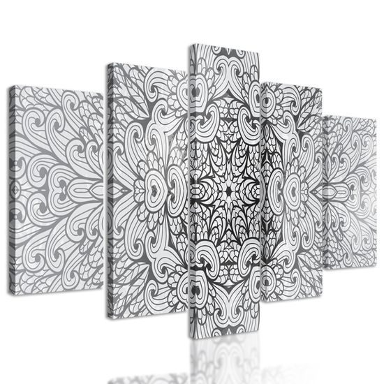 5-dielny obraz umelecká Mandala v čiernobielom prevedení