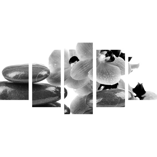 5-dielny obraz relaxačne SPA zátišie v čiernobielom prevedení