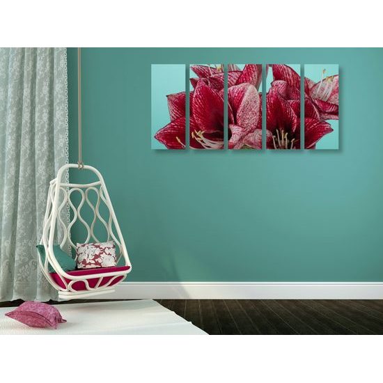 5-dielny obraz jedinečné kvety na tyrkysovom pozadí