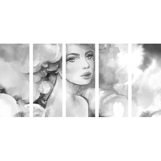 5-dielny obraz nežnosť ženy v čiernobielom prevedení