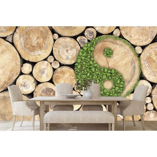 Samolepiaca fototapeta symbol Jin a Jang ukrytý v pňoch