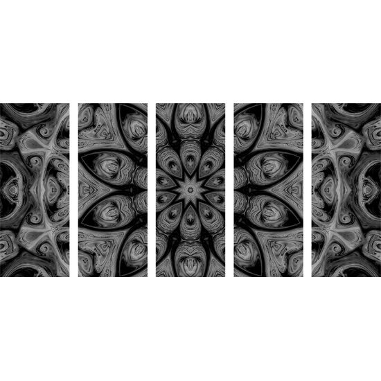 5-dielny obraz jemná mandala v čiernobielom prevedení
