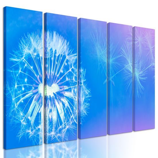 5-dielny obraz púpava v modro bielych farbách