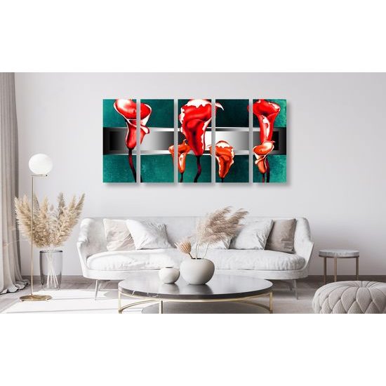 5-dielny obraz umelecká abstrakcia červených kvetov