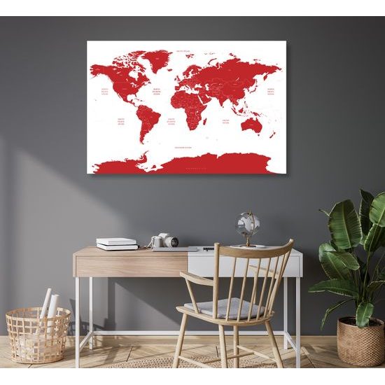 Obraz na korku červená mapa sveta so štátmi