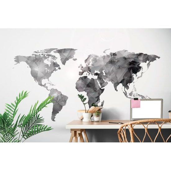 Tapeta čiernobiela mapa sveta tvorená polygónmi