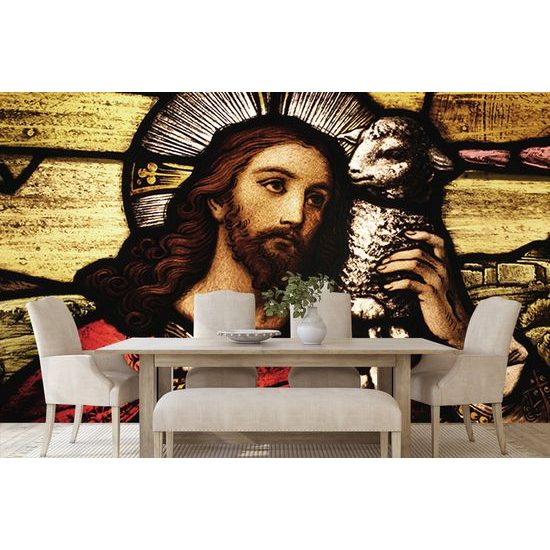 Samolepiaca tapeta milosrdný Ježiš Kristus s jahniatkom