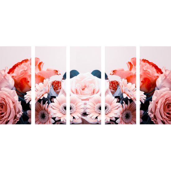 5-dielny obraz romantická kytica v odtieňoch ružovej