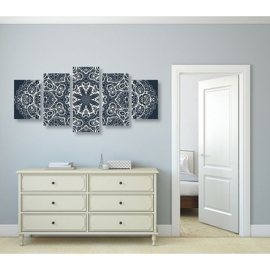 5-dielny obraz Mandala v tmavomodrom štýle