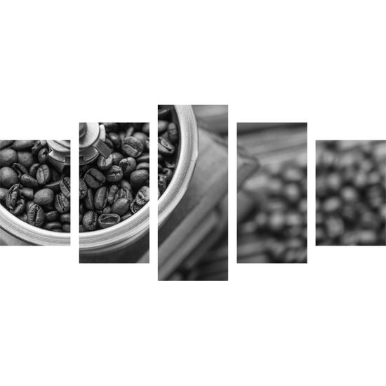 5-dielny obraz kvalitné zrnká kávy v čiernobielom prevedení