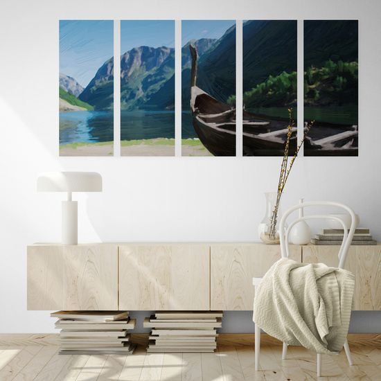 5-dielny obraz maľovaná vikingská loď
