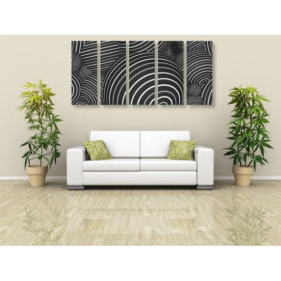 5-dielny obraz optická ilúzia tvorená guličkami v čiernobielom prevedení