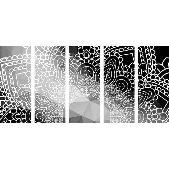 5-dielny obraz detail Mandaly v čiernobielom prevedení