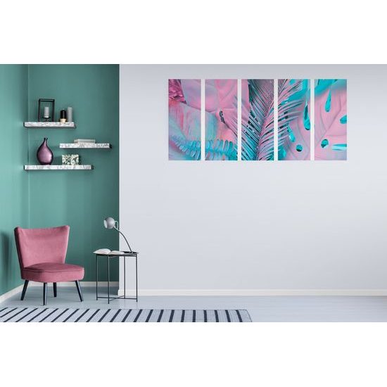 5-dielny obraz palmové listy vo výrazných farbách