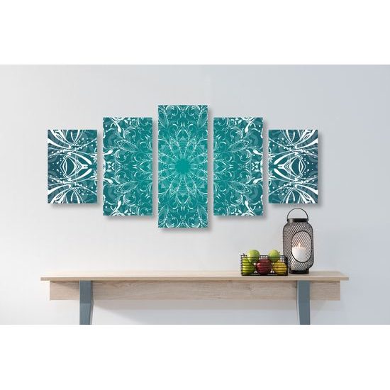 5-dielny obraz Mandala v modro-zelenom prevedení
