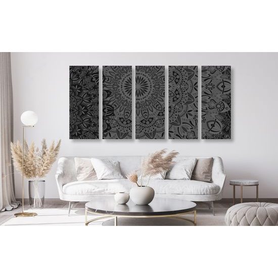 5-dielny obraz moderná Mandala v čiernobielom prevedení