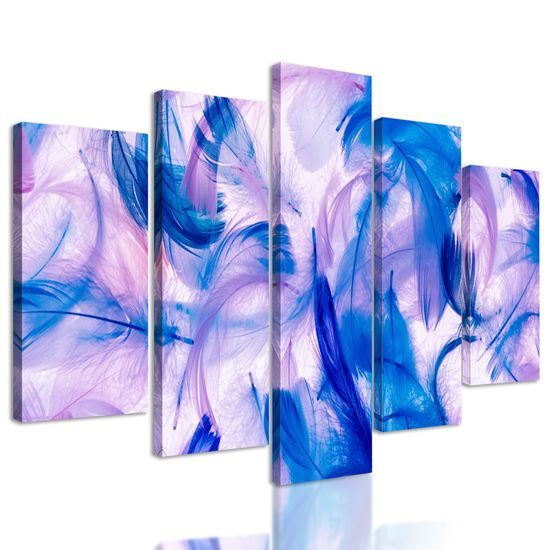 5-dielny obraz fialovo modré abstraktné pierka na bielom pozadí
