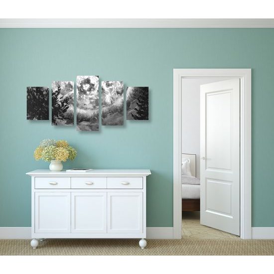 5-dielny obraz magický spln v čiernobielom prevedení