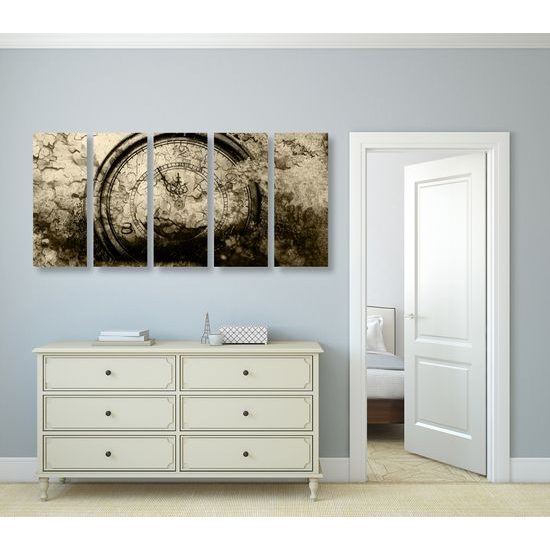 5-dielny obraz historické stopky v sépiovom prevedení