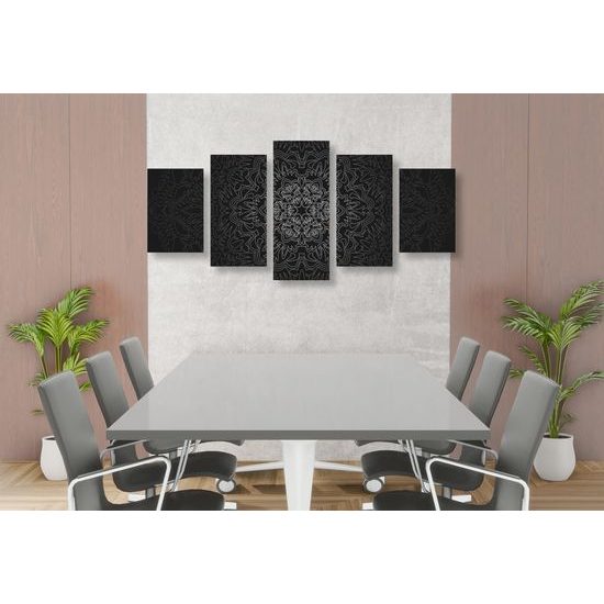 5-dielny obraz exotická Mandala v čiernobielom prevedení
