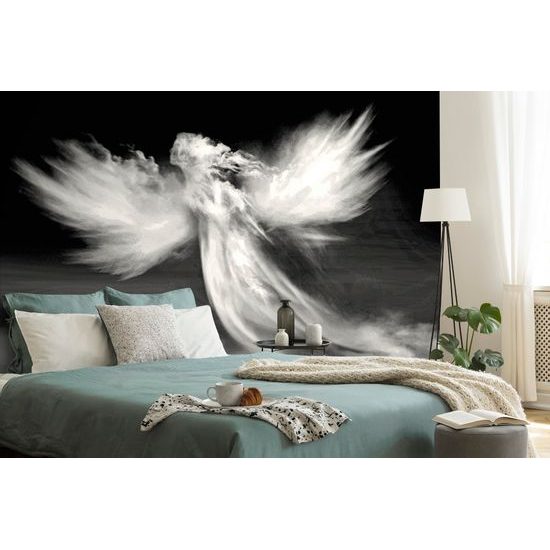 Zaujímavá čiernobiela samolepiaca tapeta fascinujúci oblak anjela