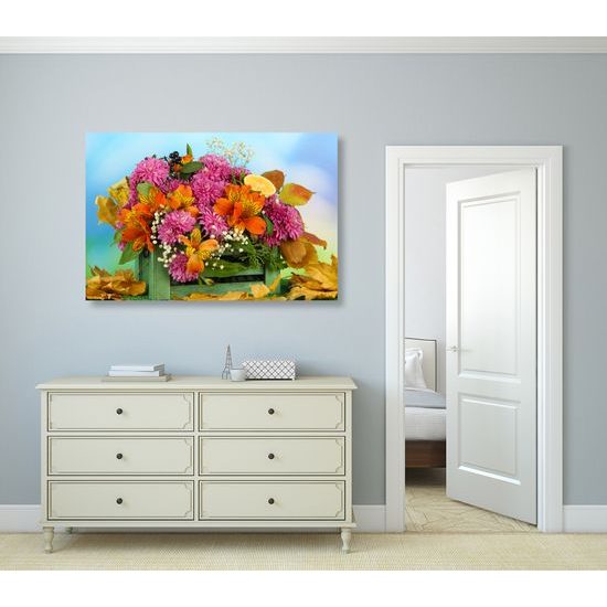 Obraz drevená debnička plná kvetov