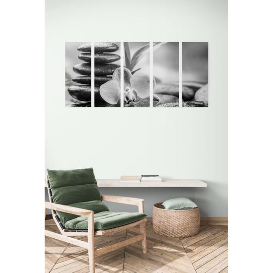 5-dielny obraz čiernobiele wellnes kamene v srdci prírody