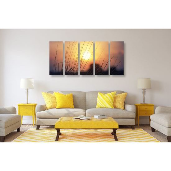 5-dielny obraz západ slnka nad lesom