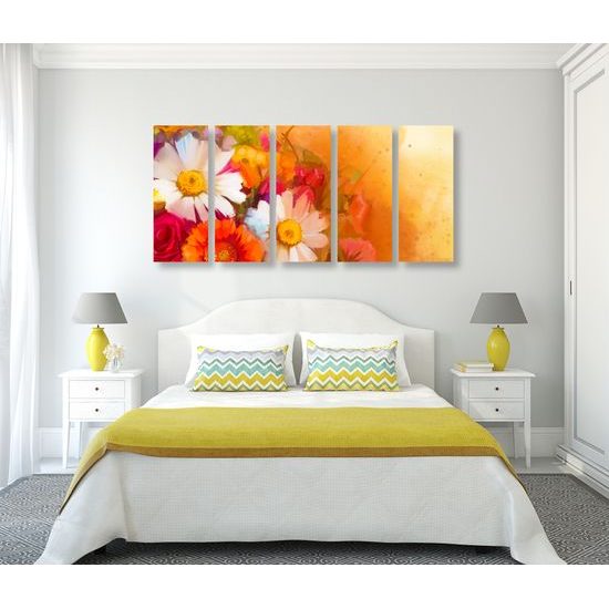 5-dielny obraz umelecká maľba pole plné nádherných kvetov
