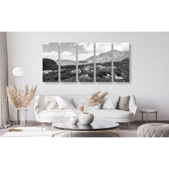 5-dielny obraz krásy prírody v čiernobielom prevedení