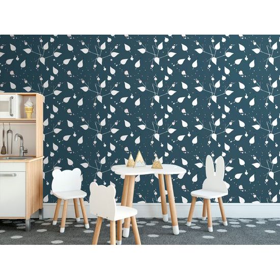 Samolepiaca tapeta nežné lístky v modrom prevedení