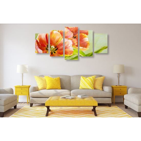 5-dielny obraz maľované tulipány