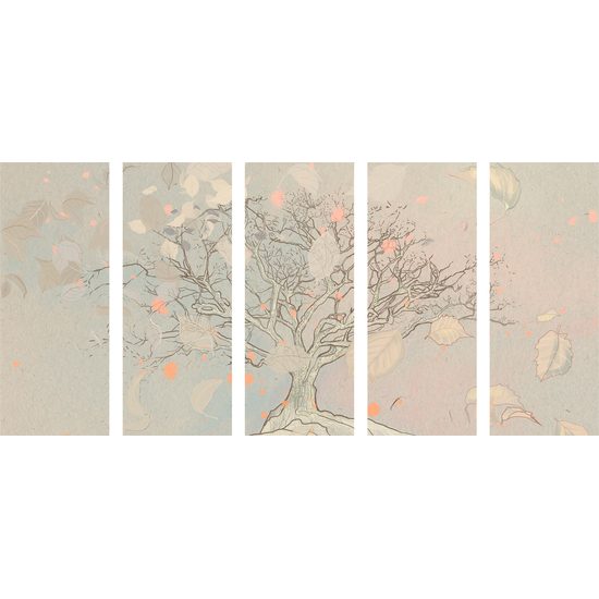 5-dielny obraz maľba jesenného stromu