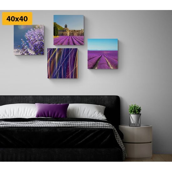 Set obrazov levanduľové polia s krásnou abstrakciou