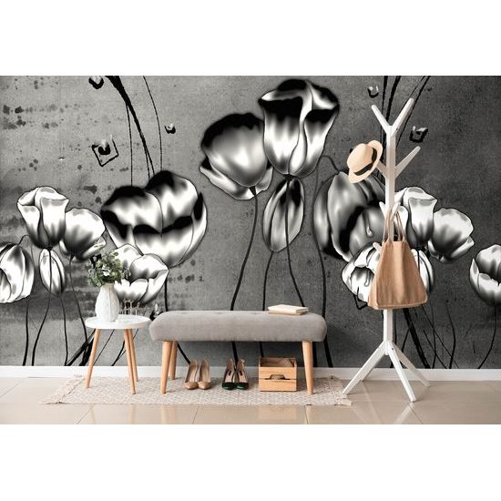 Tapeta čiernobiele etno kvety vlčieho maku