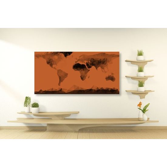 Obraz mapa sveta tvorená mnohouholníkmi v oranžovom prevedení