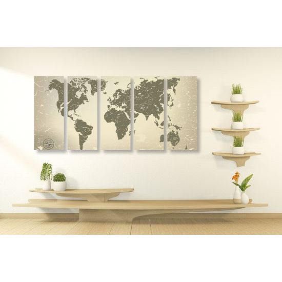 5-dielny obraz vintage mapa