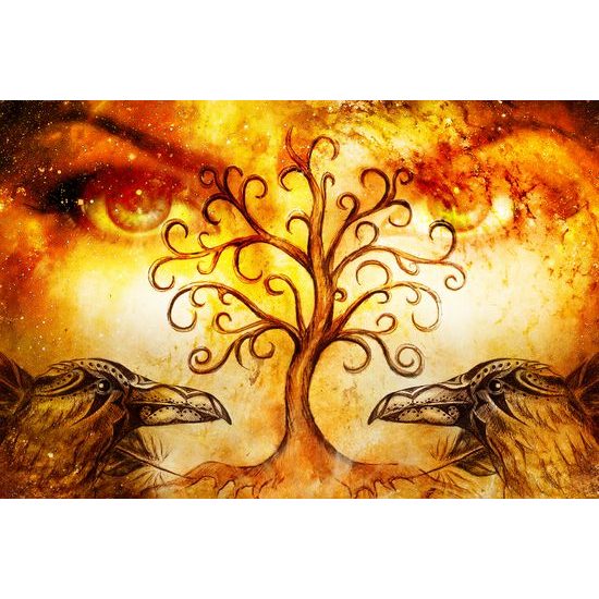 Obraz havrany s bájnym stromom života