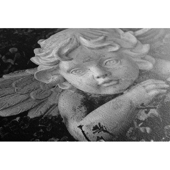 Obraz záhradný anjelik v čiernobielom prevedení