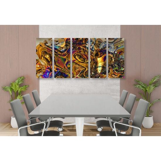 5-dielny obraz abstraktné umenie v zlatom prevedení