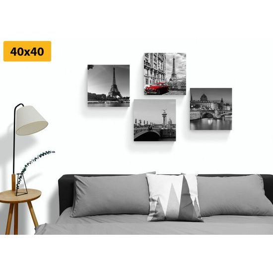 Set obrazov retro červené auto v Paríži