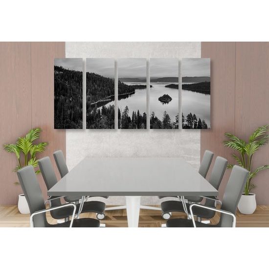 5-dielny obraz letný západ slnka v čiernobielom prevedení