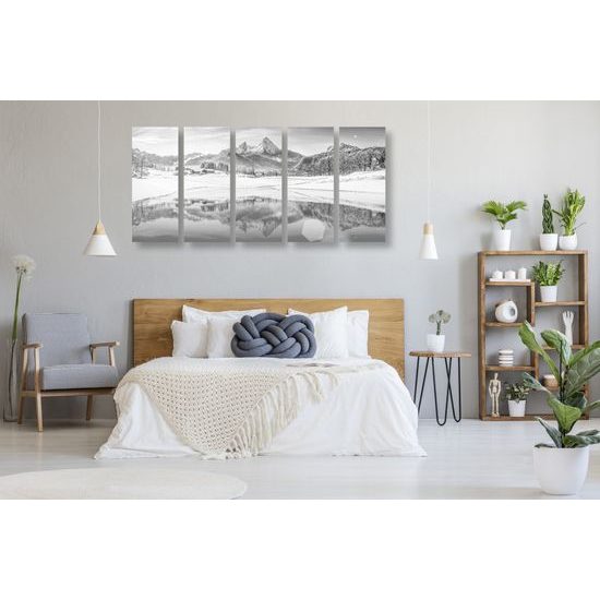 5-dielny obraz vysnená zimná krajinka v čiernobielom prevedení