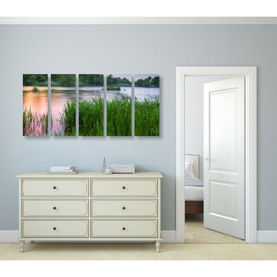 5-dielny obraz slnečné lúče nad riekou