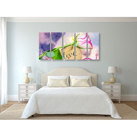 5-dielny obraz ruža a nápis Love